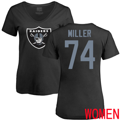 Oakland Raiders Black Women Kolton Miller Name and Number Logo NFL Football #74 T Shirt->women nfl jersey->Women Jersey